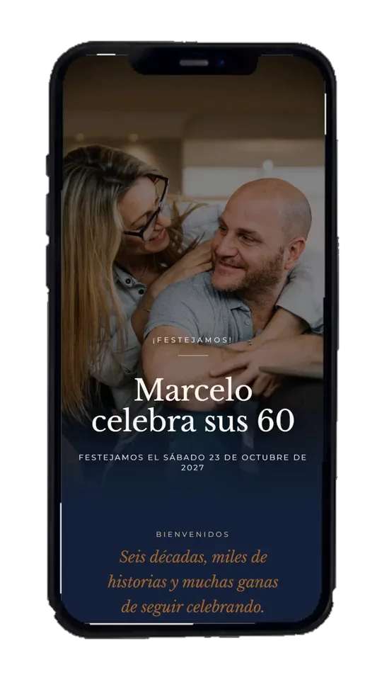 Vista de la invitación modelo 60 años Marcelo en un celular.