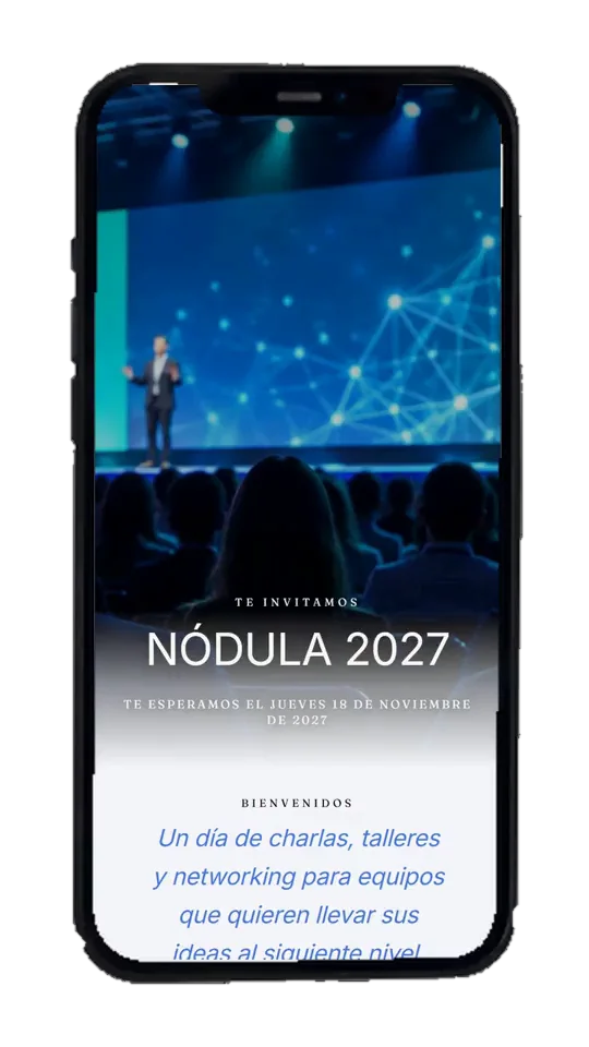 Vista de la invitación modelo NÓDULA 2027 en un celular.