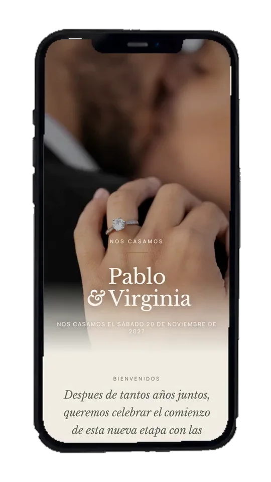 Vista de la invitación modelo Virginia & Pablo en un celular.