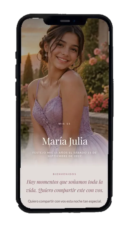 Vista de la invitación modelo María Julia en un celular.